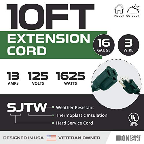 10 Ft Outdoor Extension Cord - 16/3 Durable Green Cable #TOP1