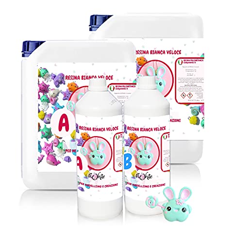 Resin Pro Iwhite Resina Blanca Poliuretanica Para Colada, Bicomponente A + B, Altamente Fluida y De Gran Dureza, Para Las Creaciones de Aficionados y el Prototipado Rápido, gr 1000