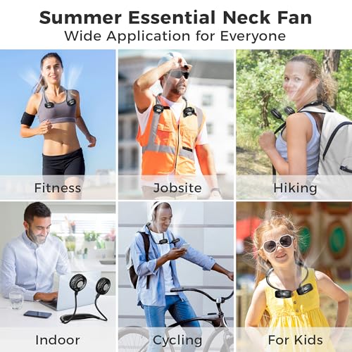 Portable Neck Fan, 2600mAh Battery Operated Ultra Quiet Hands Free USB Fan with Strong Wind, 360° Adjustable High Flexibility Wearable Personal Fan for Home Office Outdoor Travel (Black)