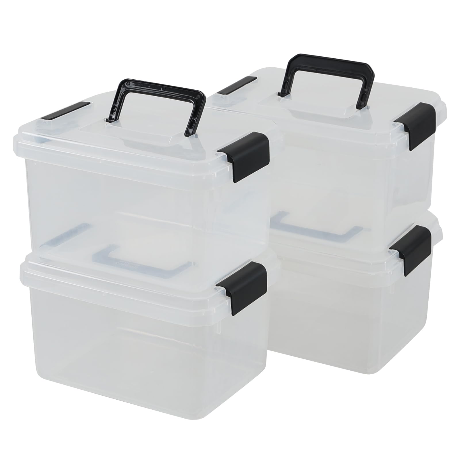 Confezione da 4 scatole portaoggetti da 5 litri con coperchio, piccole scatole portaoggetti in plastica trasparente