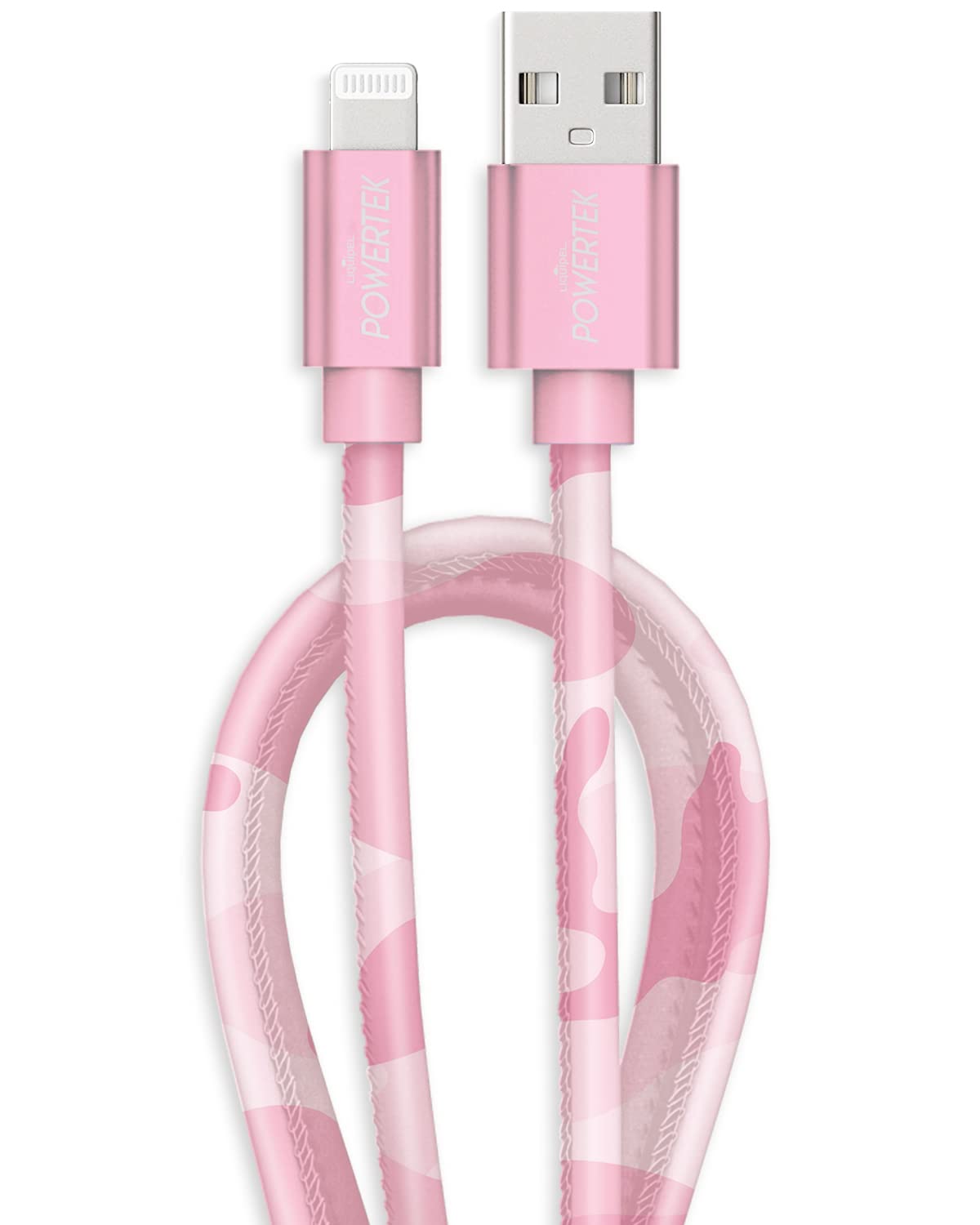 Liquipel Powertek Camo MFi Certified Charger Compatible for Apple iPhone, iPad, 6ft Cable, Lightning to USB Cable Cord, Fast Charging Lightning Cable (Pink)