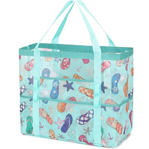 Image of Fammart Mesh Beach Bag for Women, Large Beach Toy Pool Bag with Zipper Pocket, SandProof Cruise Essentials 2026 Family Travel