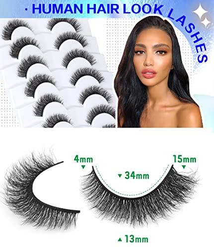 5D Mink Lashes Natural Look False Eyelashes Waved Fluffy Cat Eye Lashes Pack 15Mm Short Fake Eyelashes Extension By Heyalice, 7 Pairs - H07 #TOP1