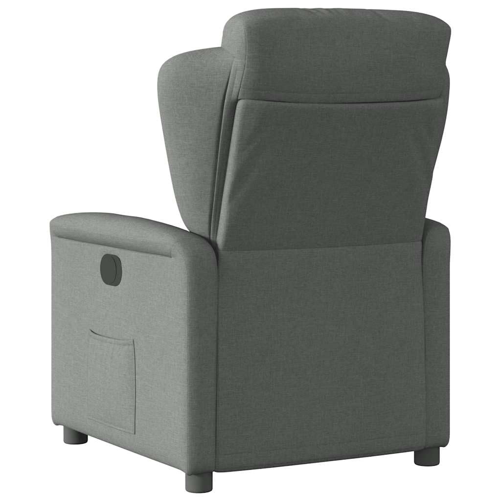 Fotel relaksacyjny, ciemnoszary, materiał z ręczną funkcją leżenia, regulowane oparcie, stabilna rama drewniana, wygodna tapicerka, kieszeń boczna, ergonomiczny kącik do czytania, do biura