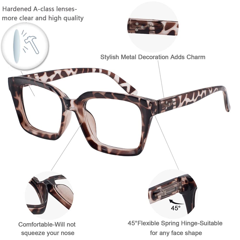 OCCI CHIARI Blue Light Blocking Glasses Fashion 2.0 Womens Reading Glasses Oversized Computer Glasses for Women Sturdy Hinge (Brown Tortoise,150) - Image 4
