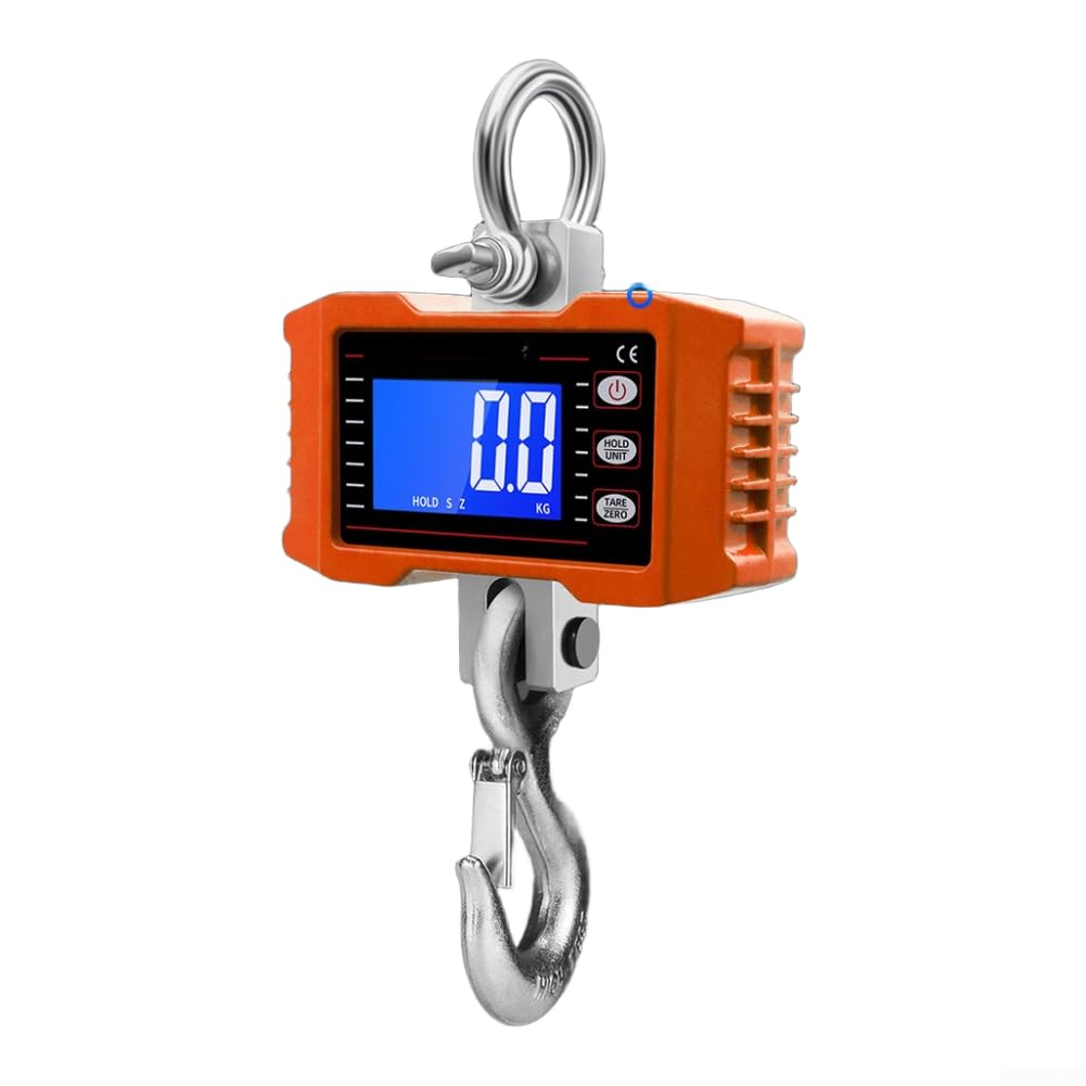 Báscula industrial de grúa de 1000 kg, báscula electrónica de elevación de visión directa, control remoto inalámbrico, color naranja, pesaje alimentado por pilas
