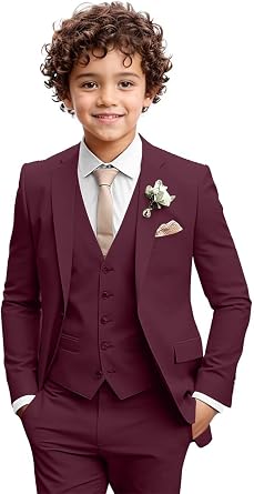 Boys Formal Suit 3 Piece Toddler Tuxedos for Wedding Slim Fit Kids Outfit Jacket Vest Pants for Teen Boy School Prom