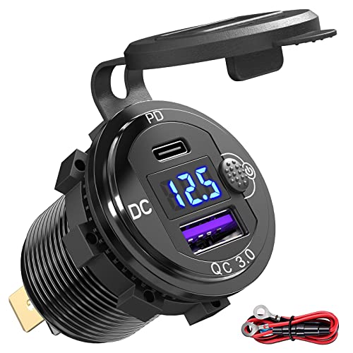 12V USB Outlet - Qidoe Aluminum 12V USB C Car Socket PD Type C 20W & QC 3.0 18W Car USB Port with LED Voltmeter Power Switch Adapter for Marine Car Truck Motorcycle Ocean Boat golf cart vehicle RV ATV 12V USB Outlet - Qidoe Aluminum 12V USB C Car Socket PD Type C 20W & QC 3.0 18W Car USB Port with LED Voltmeter Power Switch Adapter for Marine Car Truck Motorcycle Ocean Boat golf cart vehicle RV ATV