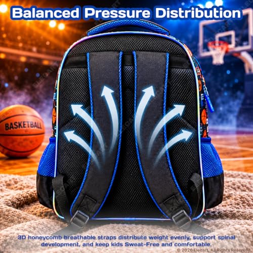 Image of Basketball School Bag Combo Set for Boys | 15 Inch Sports Backpack with Matching Lunch Bag | Lightweight Waterproof |School Essentials for Nursery, Kindergarten & Primary Students
