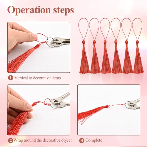 Image of NACHLYNN 120 Pcs Bookmark Tassels Bulk 13cm /5 Inch Silky Handmade Soft Craft Mini Tassels for Jewelry Keychain Making with Loops for Dress Decoration DIY Craft Accessory (Red)