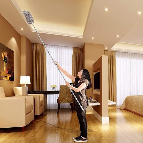 Image of Cleaning Brush Feather Microfiber Duster with Extendable Rod Dust Cleaner Fit Ceiling Fan Car Home Office Cleaning Tools (Multicolour)