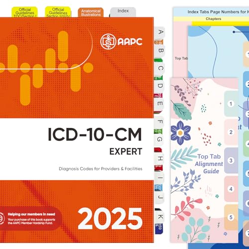 Index Tabs for ICD-10-CM 2025 AAPC Version, Complete Book Tabs Set with Blanks, Bookmarker, Laminated Color-Coded with Alignment Guide & Page Numbers (Book Not Included)