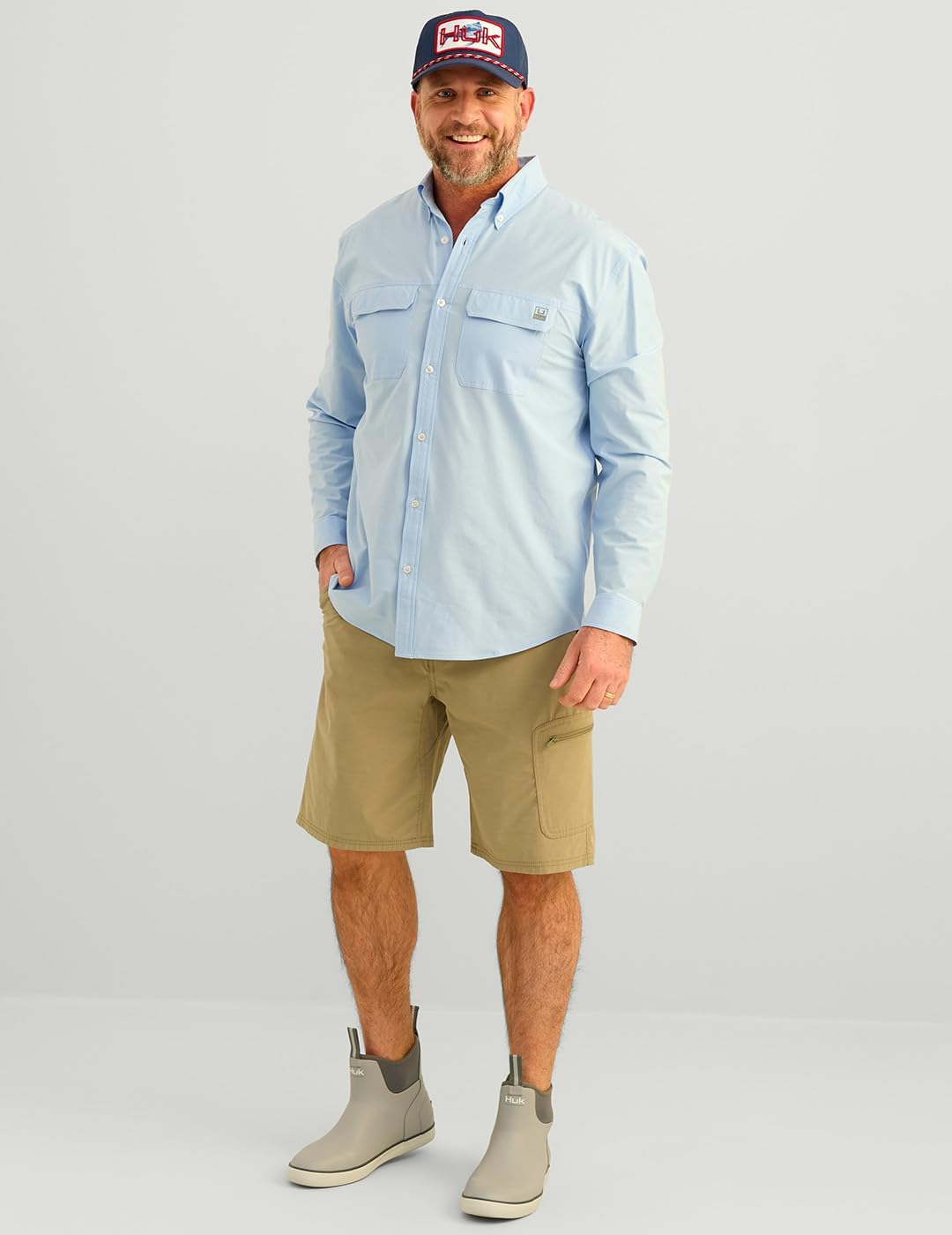 HUK Mens Next Level Solid Long Sleeve Fishing Button Down Shirt for Men