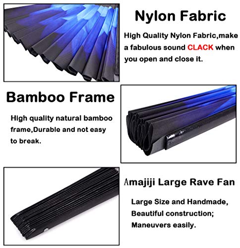 Amajiji Large Folding Fan, Rave Festival Accessories For Men/Women, Chinease/Japanese Bamboo Hand Fan, Performance Decoration Gift Dance Handheld Fan (Blue Flowers) #TOP3