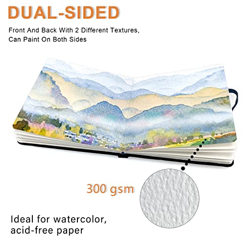 5X5" Handmade Handy Portable Cloth Fabric Hardcover Sewing Binding Travel Watercolor Sketchbooks Watercolor Paper 140Lb/300Gsm 20Sheets/40Pages Journal Mixed Media Pad Notebook Orange Flower #TOP4