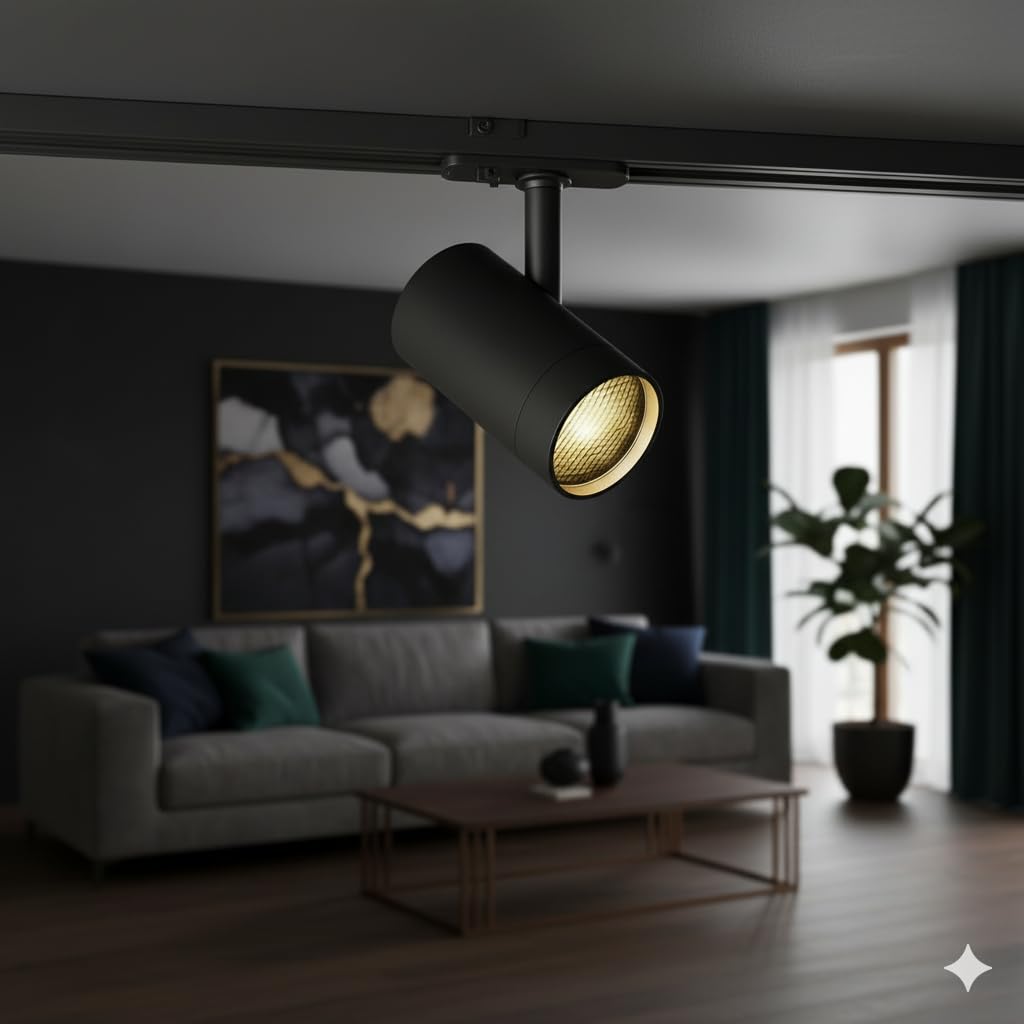 Qub Focus III Monophasé Luminaire Plafonnier LED – 600cm - 4x Viror Mesh Spots & 2x Suspensions - 1x 3m Barre de Spot Plafond – I-Form - Plafonnier intérieur Noir – Spots et Rails de Spots