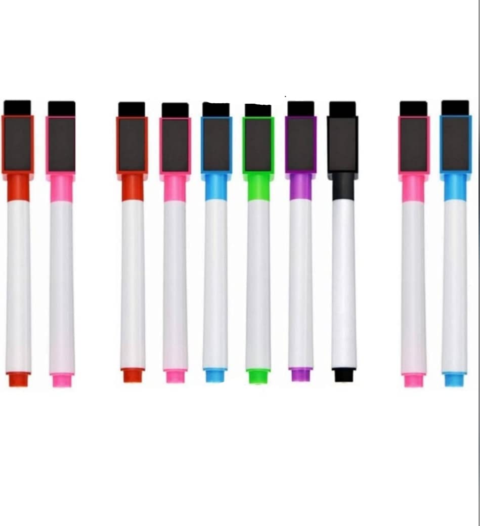 10 Whiteboard Markers/Dry erase Whiteboard Marker Pen (BLACK INK ONLY irrespective of outer colours) with attached eraser for writing on White board/slate/whiteboard sticker-image-20