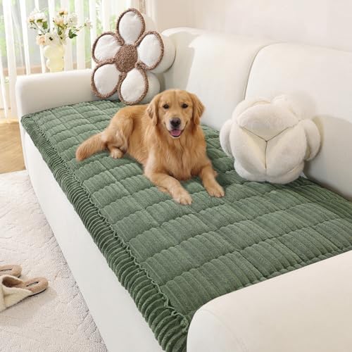 OstepDecor Couch Cover for Dogs, Washable Non Slip Sofa Cover for Pets, Soft Couch Covers for Sofa, Loveseat and Sectional, Furniture Protector Against Pet Hair & Scratches (27.6' x 59', Green)
