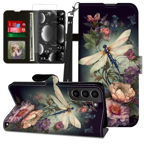 Protection cuir Galaxy S21 FE 5G clapet aimanté et finitions soignées motif libellule