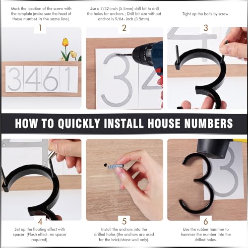 VONDERSO 5 Inch Floating House Numbers for Outside, Modern Metal Anti-Rust Address Numbers（6）, Zinc Alloy Black Floating Mailbox Numbers with Nail Kit, Weatherproof 911 Night Visibility Door Decor by VONDERSO - Image 3
