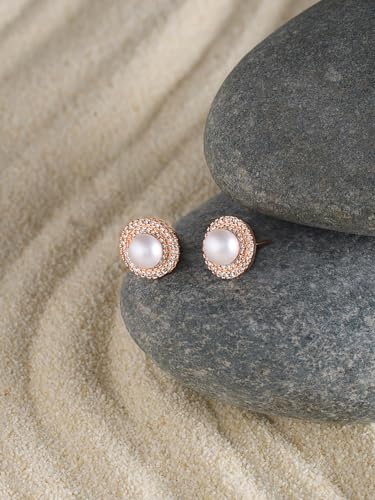 Women's Cubic Zirconia & Pearl Embellished Brass Studs Earrings