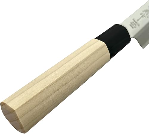Vista 29 de KAKUSEE Seki Tsubazo Deba Cuchillo de hoja de 5.9 pulgadas y paño de pintura japonesa, cuchillo de chef japonés para pescado y carnes, hoja de acero