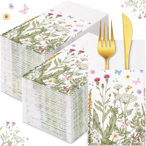 Potchen 100 Pcs Linen Feel Napkins Disposable, Flower