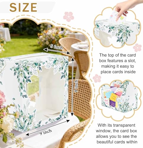 Image of SietDESEO Greenery Floral Card Box for Party with Clear Window Large Gift Card Box Holder for Wedding Reception Birthday Baby Shower Bride Shower Raffle Ticket Box
