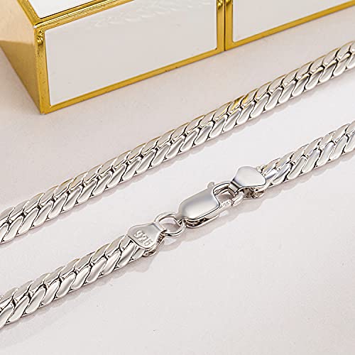 H&Beautimer Classic Men 925 Sterling Silver Flat Snake Chain Necklace Fashion Golden 6Mm-18 20" 22" 24 "26 "Curb Cuban Link Choker Boys Jewelry Gift (22 Inches, Silver) #TOP2