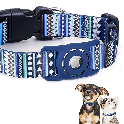 masamilk 犬用エアタグ対応首輪 AirTag用 猫 犬 ペット首輪 迷子 追跡 ペット用品 AirTag対応ケース (L, ボヘミアンブルー)