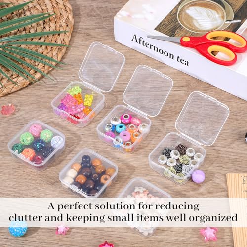 100 Pcs Clear Plastic Beads Storage Containers Box with Hinged Lid, Mini Square Organizer for Small Items, 2.12 x 2.12 x 0.79 Inch Each, Transparent PP Case for Crafts, Beads, and Hardware - Image 6