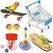10 Pieces Bird Training Toys Parrot Training Toys Include Bowling Toy Basketball Toy Rings Shopping Cart Skateboard Bell Ball Parrot Intelligence Toys for Parakeet Cockatiel Macaw Parrot, Random Color