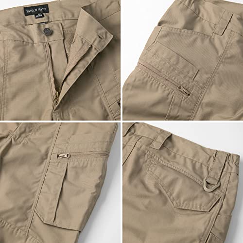 Carwornic Men's Rip-Stop Tactical Pants Lightweight Water Resistant Utility Work Pants Stretch Edc Uniform Military Cargo Pants For Outdoor Hiking Casual Construction Khaki #TOP6