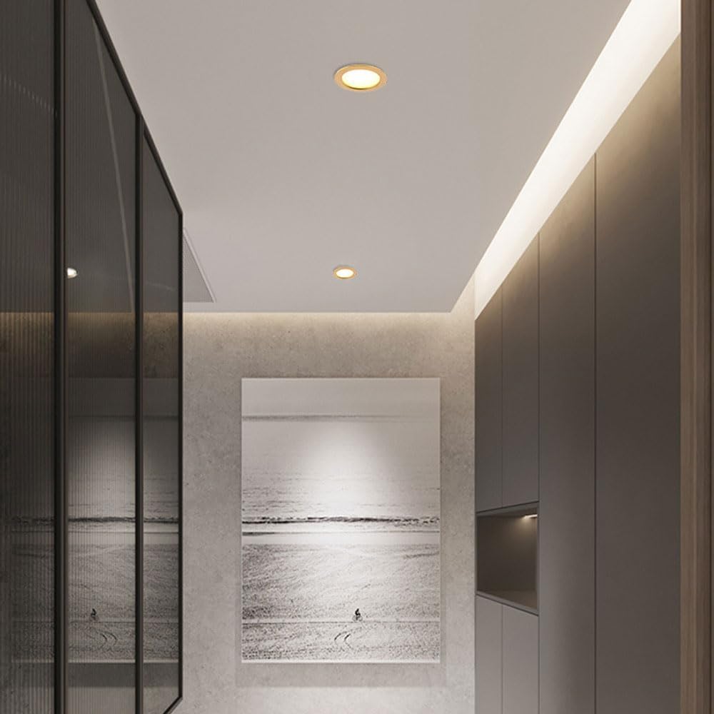 Aluminum Recessed Panel Light, 9W LED Recessed Light, Gold LED Downlight, 3 Color Dimming Ceiling Fixture, Household Commercial Anti-Glare Decorative Hole Lights 9 Pcs