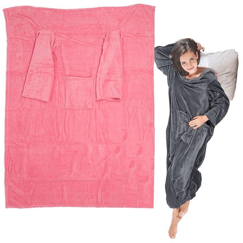 BARGAINS-GALOREPink Cuddle Fleece Snug Blanket W Sleeves Snuggle Rug Winter Warm Cosy Home | Lightweight Soft Fleece Fluffy | For Holiday Couch Sofa Bedroom Bed Travel