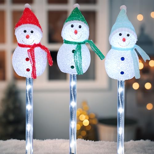 Dazzle Bright Solar Christmas Pathway Lights Outdoor, 6 Pack White LED Snowman Stake Lights Christmas Decorations, Waterproof Solar Walkway Landscape Light for Xmas Patio Yard Garden Porch by Dazzle Bright - Used condition - Image 7