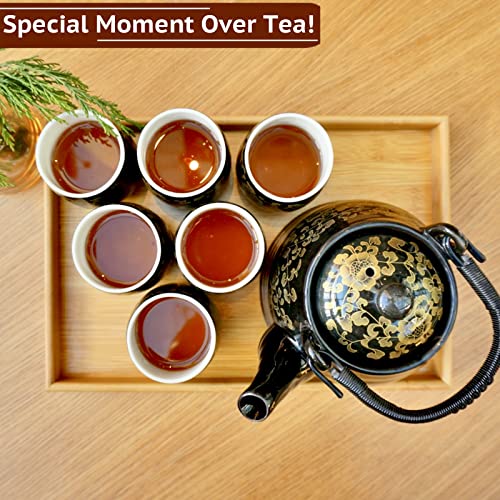 Traditional Japanese Tea Set, Pretty Black Tea Set With Tray And Infuser, Chinese/Asian Tea Sets For 6 Adults, Porcelain Tea Pot And Tea Cups, Large Teapot, Gift For Women, Men, Birthday, Housewarming #TOP1