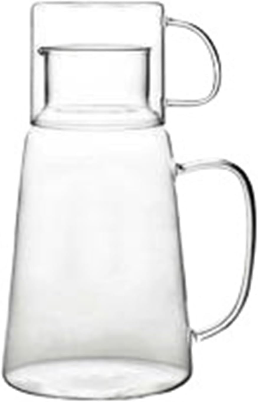 Clear Bedside Water Carafe and Glass Set, Bedroom Nightstand Glass Pitcher with Handle, Borosilicate Mouthwash Dispenser 1300ml Drinking