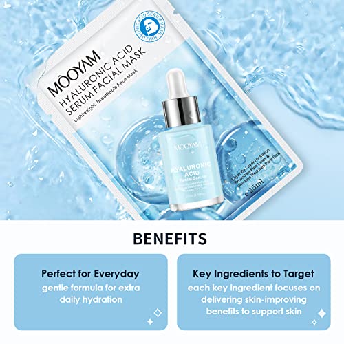 Hyaluronic Acid Face Sheet Mask Skincare, Hydrating Facial Masks, Deep Moisturizing Face Mask For All Skin Types Anti Aging Facial Mask For Women Skin Care, Smoothing Rejuvenating, Pack Of 10 #TOP5