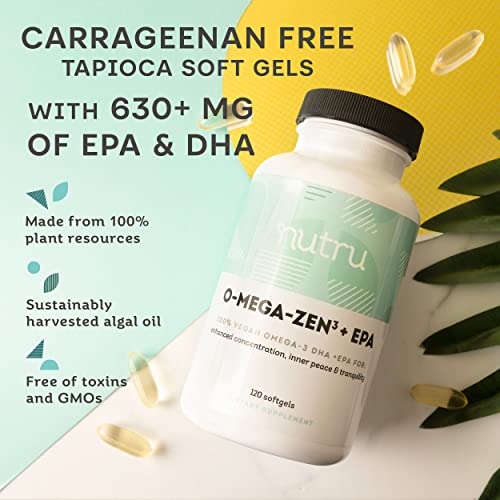 Nutru O-Mega-Zen3 +Epa Vegan Omega 3 Supplement - Fish Oil Alternative - Premium Marine Algal Based Omega-3 Dha And Epa Fatty Acids - Carrageenan Free - 120 Softgels #TOP2
