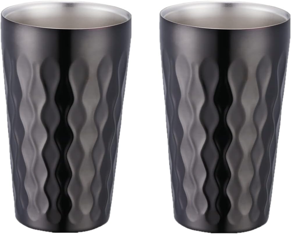 Stainless Steel Cup, 12 oz/350ml Set of 2, Stackable Stainless Steel Insulated Cups, Small Metal Cup Double Wall Tumbler Vacuum Metal Drinking Glasses HOT or Cold Beverages -Black