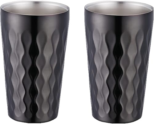 QOBIMOON Vaso de acero inoxidable, juego de 2 vasos de 12 onzas  11.8 fl oz, apilables de acero inoxidable, vasos aislados de acero inoxidable, vaso