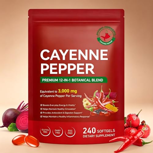 Valleylux Cayenne Pepper Softgels 240 Count (80 Days Supply) | Non-GMO | with Beetroot Hawthorn & D3+K2 for Cardiovascular Circulation & Antioxidant Health