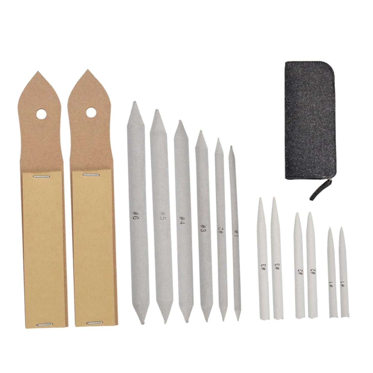 Uonlytech 15Pcs Sketch Tool Set with Stumps Tortillions Sandpaper and Pencil Sharpener for Blending and Detail Work for Artists Students and Drawing Beginners Dark Grey Bag