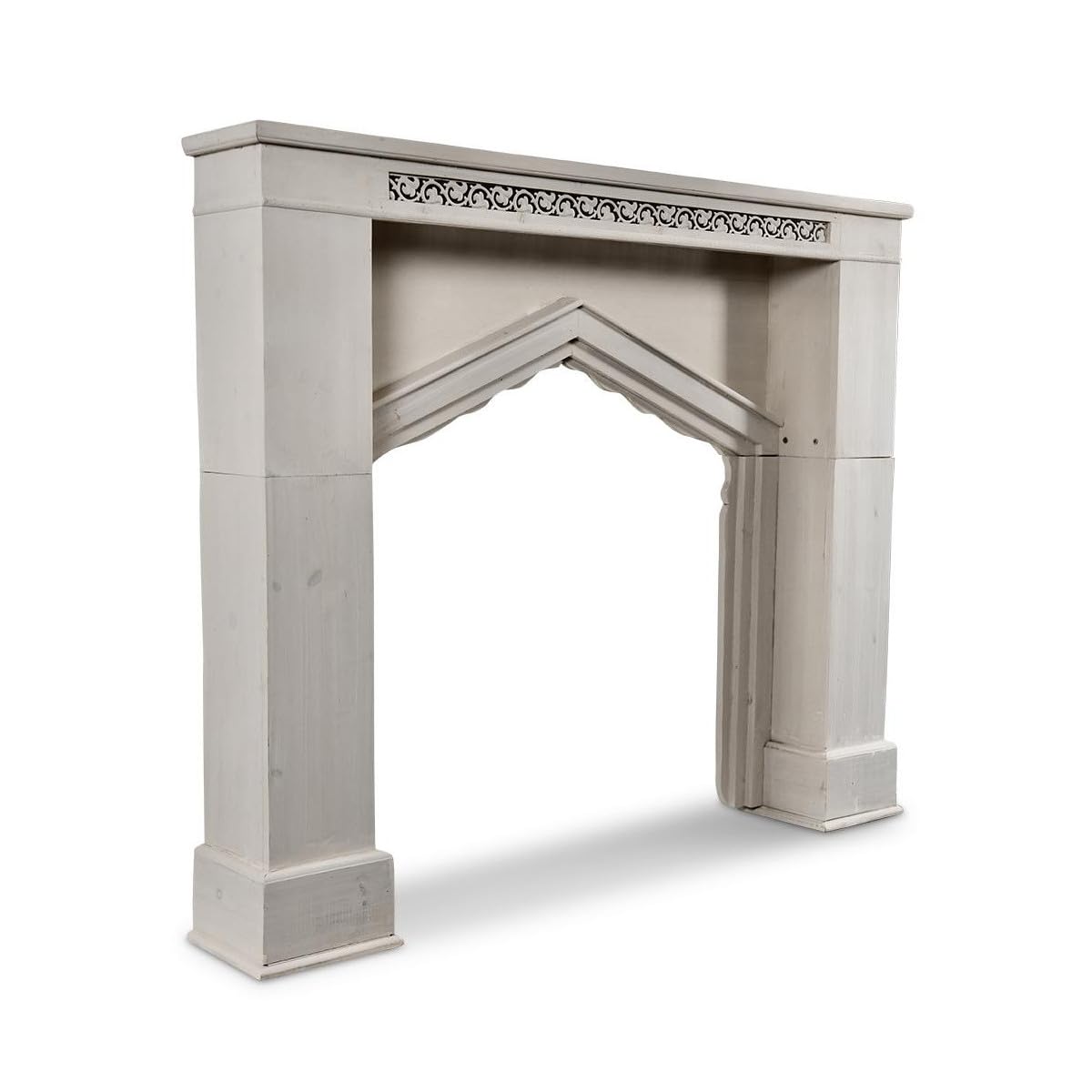 Encadrement Manteau Cheminée Bois Cerusé Blanc 120x18x101cm - Décoration d'Autrefois