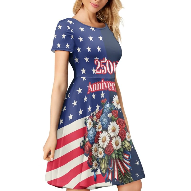 Image of Irisjudy T Shirt Dress for Women Short Sleeve Girls Short Sleeve Dress Plus Size, O Neck Knee Length Midi Dress for Ladies