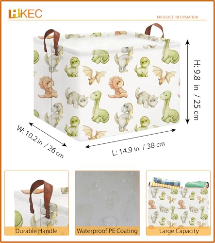 Image of Rectangle Storage Basket with Handles,Collapsible Storage Bin,Books Box,Gift Basket(Watercolor Dinosaur)