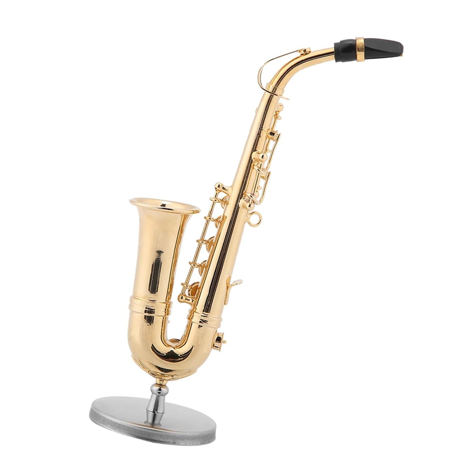 Ozdoby na instrumenty muzyczne Miniaturowy saksofon altowy ze stojakiem i futerałem zdobiony pozłacanym instrumentem muzycznym