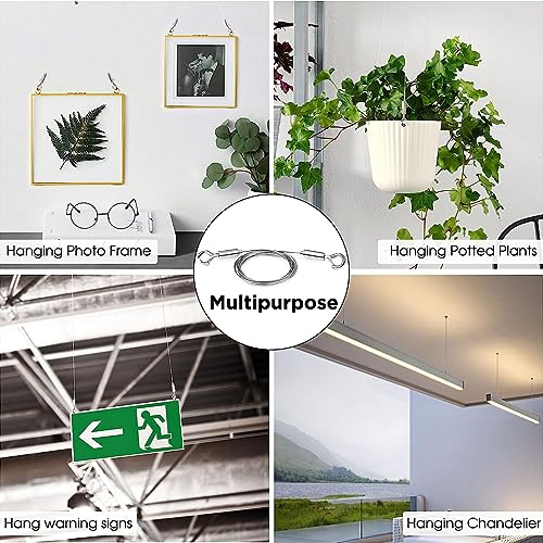 Image of 2Pcs Adjustable Picture Hanging Wire with Hook, Mirror Frame Photo Frame Lanyard, Heavy Duty Stainless Steel Wire Rope for Artwork,Hardware, Light Lamp, Billboards,Basket 2pcs 1M