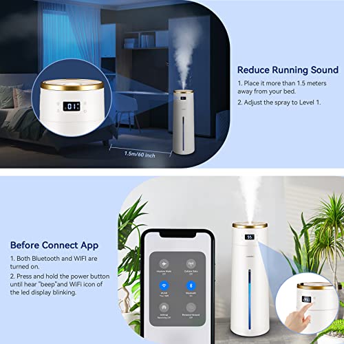 Smart Humidifiers For Large Rooms (2.1 Gal/8L), Room Humidifier For Bedroom Works With Alexa/Google, Plant Humidifier Indoor & Baby Humidifier, Top Fill Cool Mist Humidifier Auto Shut-Off, Timer,White #TOP6